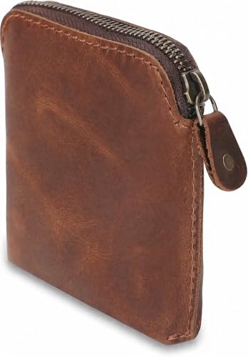 Image of Premium Full Grain Leather Playing Card Case, Zippered Playing Card Holder for Poker Bridge Cards, Durable Leather Card Deck Storage Organizer Travel Card Carrying Pouch Multi Purpose Wallet