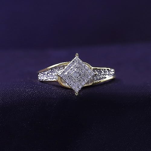 Jewel Zone US White Natural Diamond Cluster Ring in 14k Gold Over Sterling Silver2