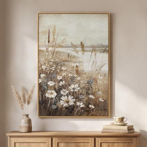Framed Vintage Rustic Fall Wildflower Landscape Vertical Wall Art, 24x36 In by mxart - Used condition - US$78.47