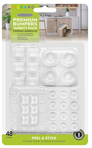UCRAVO 48Pcs Premium Adhesive Clear Bumper Pads Variety Pack, Round and Square Rubber Feet for Electronics, Cutting Boards, Cabinet Stoppers, Drawers, Furniture, Noise Damper Surface Protectors (B0D97P4ZRM) Amazon Price History, Amazon Price Tracker