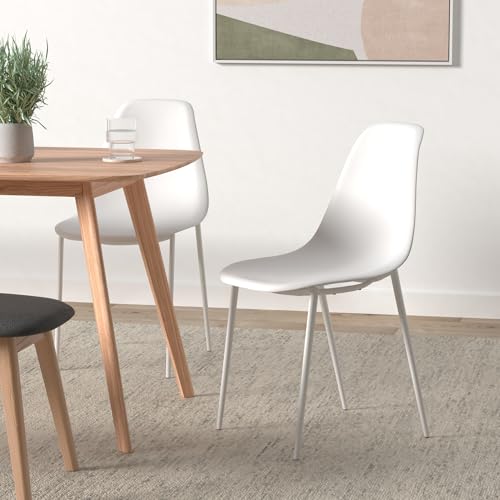 Image of POLY & BARK Isla Modern Dining Chairs Set of 4 - Mid Century Modern Plastic Dining Chair with Metal Legs - Kitchen & Dining Room Chairs - Indoor /Outdoor - White
