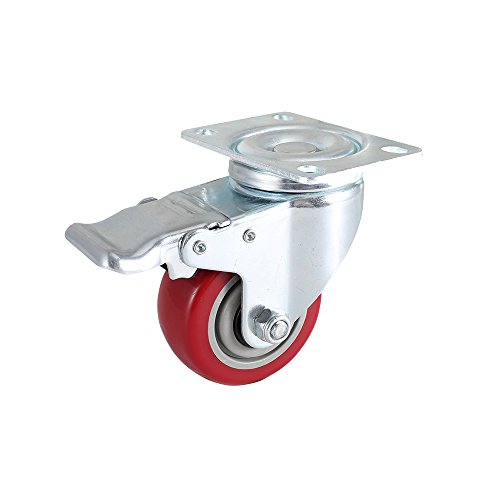 Image of DICASAL 3 Inch Swivel Casters with Brakes, Heavy Duty Plate Casters No-Marking Quiet Red PU Castor Load Upto 1200 Lbs Pack of 4.