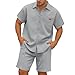 2 Piece Set For Men Short Sleeve Waffle Loose Fit Shirt And Shorts Stretchy Summer Beach Vacation Fashion Matching Sets