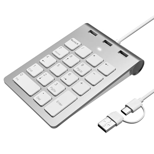 Suejezt Mini Tastierino Numerico USB con 18 Tasti e 3 Porte USB 2.0