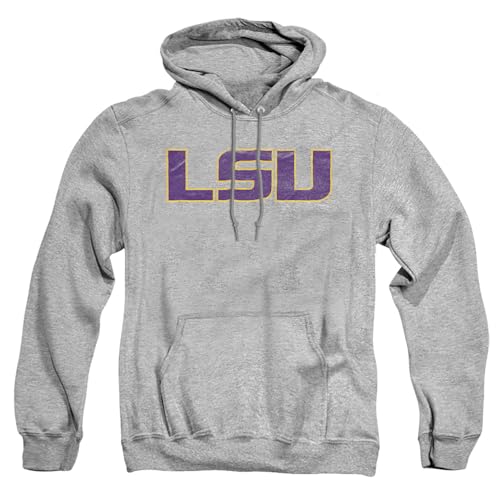 LSU Official Distressed Primary Logo Unisex Adult Pull-Over Hoodie LSU Athletic Heather Large