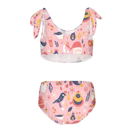 KLL Cute Cartoon Character and Christmas Elements Pink Girls 2 Pieces Bikini Set Quick-Dry Swimsuit Swimwear Adjustable2