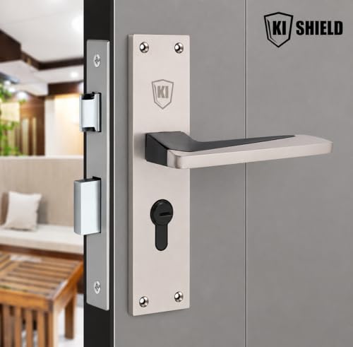 Image of 1007 CY 8 inch Silver matt zinc Handle Set | Heavy-Duty 6- Lever Brass Cylindrical Mortise Door Lock Set | Safety Door Lock for Main Door, Office, Bedroom, Living Room | (2 Years Warranty)
