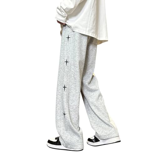 Tobysper Pantalones de chándal para hombre con forma de pierna recta, pantalones deportivos holgados, pantalones de ocio, vintage, holgados, estampado de estrellas, transpirables, pantalones de