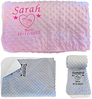 Personalised Embroidered Bubble Baby Blanket for New-born Boy or Girl The Perfect Soft Babies Gift for a Baby Shower In Pink or Blue (Pink), 3545