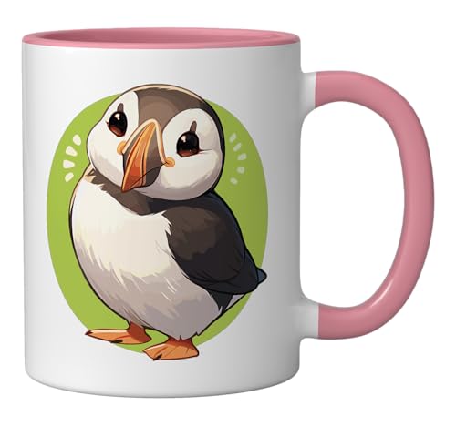 Taza cerámica Puffins Puffin rosa/blanca 11 oz miniatura 2