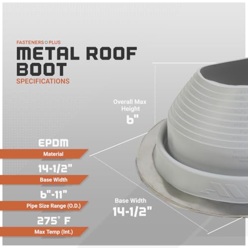Image of Fasteners Plus #7 Round EPDM Metal Roof Pipe Flashing Boot (Fits 6 inch - 11 inch Pipe OD), Gray