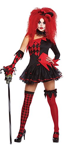 Amscan 996205 - Erwachsenenkostüm Harlekin Clown, Kleid, Haarband, Handschuhe, Overknees, Shorts, Korsettgürtel, Sturmpfband, Kragen, Halloween,...