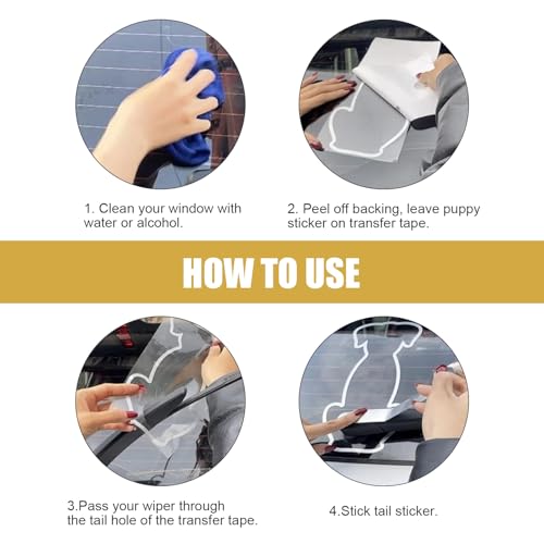 Image of Shakas Dog Rear Windshield Stickers, Cute Dog Wagging Tail Back Design Engraved Decorative Rear Windshield Wiper Stickers, Creative Modification Accessories, Suitable for Most Cars (White)