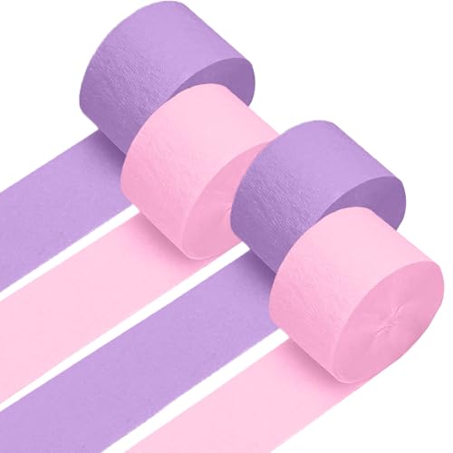 Image of 4 Crepe Paper Streamers Rolls, 328ft Pack of Pink and Purple Crepe Paper for Girls Women Birthday Baby Shower Wedding Anniversary Party Decorations (1.8 inch x 82 ft /Roll)