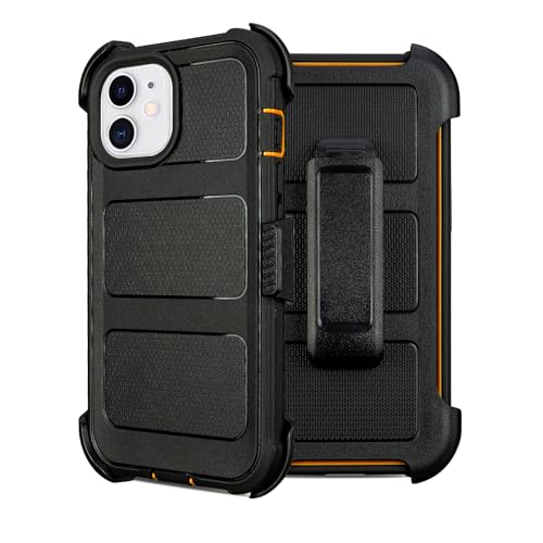 for Defender Phone Case iPhone 12 Case with Belt Clip for Shockproof iPhone 12 Case Heavy Duty Rugged 2 Layers of Sturdy for iPhone12 Cases Military-Grade Cover for iPhone12Case Black & Orange