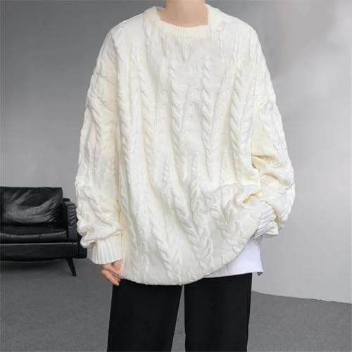 Men's Knitted Solid Sweater Crew Neck Loose Casual Jumpers Pullover Couple Sweaters2