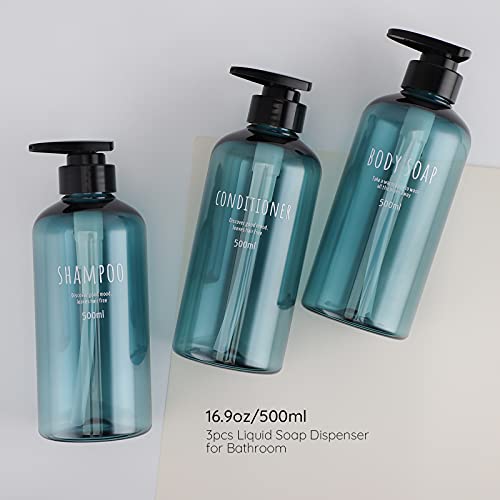 Image of Segbeauty Shampoo Bottles with Pump, 16oz Empty Refillable Shower Bottle, 3 Pack 500ml Plastic Reusable Squeeze Lotion Dispenser for Shampoo and Conditioner Body Wash Liquid Soap Gel Bathroom Hotel