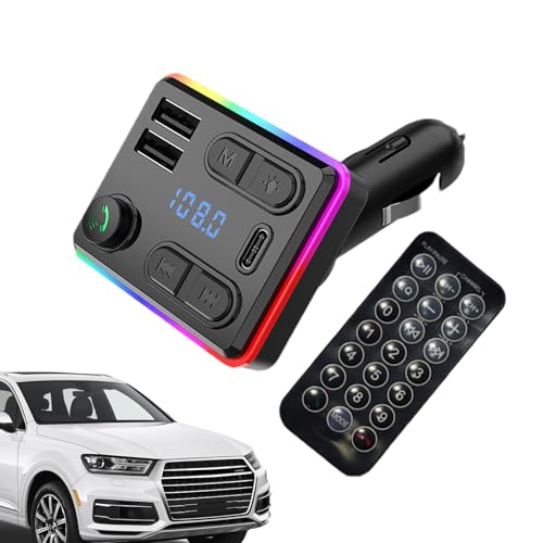 Reproductor de música MP3 para coche – Cargador inalámbrico | Puertos tipo C y USB, llamadas manos libres y navegación por voz, receptor de audio con mando a distancia para vehículos de 12-24 V, 1