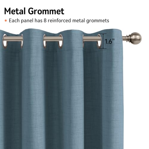Image of 100% Blackout Shield Linen Textured Total Blackout Curtains for Bedroom 90 Inches Long, Stone Blue Grommet Curtains for Living Room, Thermal Insulated Room Darkening Drapes, 50 inch W x 90 inch L, 2 Panels