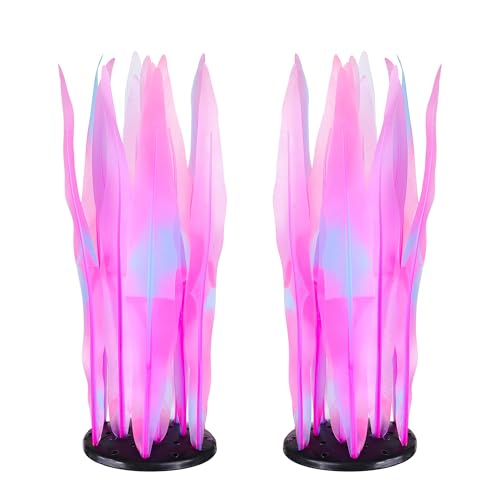 Image of 2PCS Soft Silicone Glowing Fish Tank Decorations, Aquarium Decoration Plants Glow in The Dark, Aquarium Glowing Kelp Plant, Glowing Artificial Ornament Coral for Fish Tank Decor, Pink
