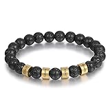 Personalized Beaded Bracelets for Men Lava Beaded Bracelet Tiger Eye Beaded Bracelet with Custom Name Engrave Name Bracelet Gifts for Men Dad Husband Father Boyfriend (Lava Stone, 4 Name)