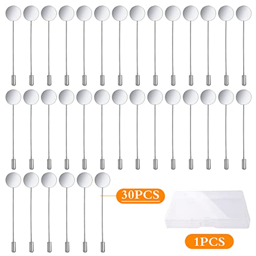 30Pcs Round Tray Lapel Stick Pins Stainless Steel Tray Lapel Pin Blank Stick Brooch Pins Diy Costume Jewelry Accessories With A Box For Men Women Suit Tie Hat Scarf Badge #TOP1