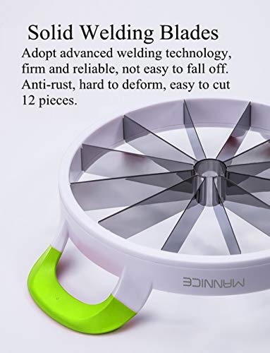 Extra Large Watermelon Slicer,Stainless Steel Watermelon Slicer As Seen On Tv,Comfort Silicone Handle,Fruit Slicer Cutter Corer For Cantaloup Melon,Pineapple,Honeydew,Round (Green, Large) #TOP3