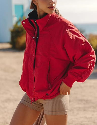 Women's Winter Long Sleeve Zip Warm Coats Button-Down Stand Collar Lightweight Jacket Field Outwear3