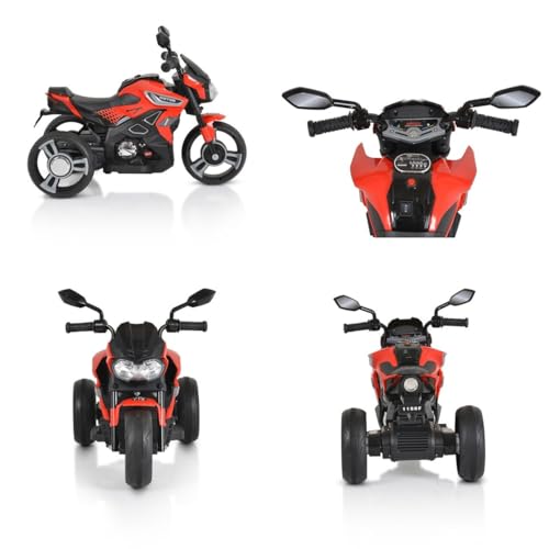 Moni Kinder Elektromotorrad Colombo Scheinwerfer, Zwei Motoren, MP3, bis 7 km/h, Farbe:rot – Bild 6