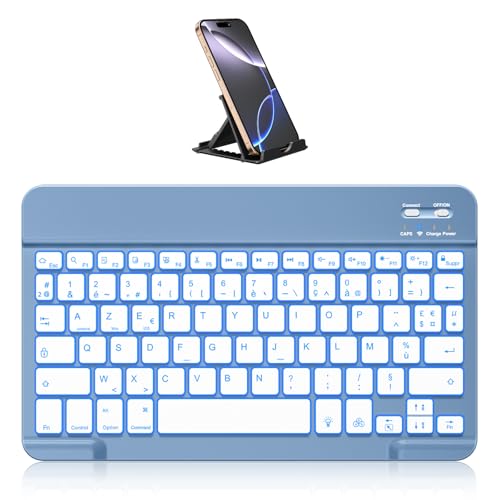 Vobafe Bluetooth Clavier sans Fil pour iPad Air/Pro/Mini/A16/11/10.9/10.2/iPhone, avec Support Téléphone, Clavier Tablette AZERTY Français pour...