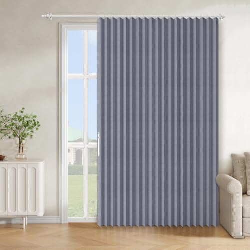Image of AJAZZ Blackout Accordion Door Curtain 1 Panel 98 inchx78 inch Dark Blue - Magnetic Folding Room Divider, No-Drill Sliding Patio Closet