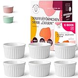 Happy Lemuro Souffle Förmchen, 6 Stück je 180ml, Designer Creme Brulee Schälchen backofenfest | Pastetenförmchen | kleine Auflaufförmchen | Souffléförmchen | Crème Brûlée Schälchen (weiß)