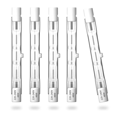 Klarlight 5 Pack 48W R7s Halogen Bulbs 78mm, Dimmable Warm White 2800K Double Ended Linear Floodlights, 230V 750LM T3 J78 Halogen Tungsten Bulbs for Work, Security, Landscape Lights, Ceiling Lights