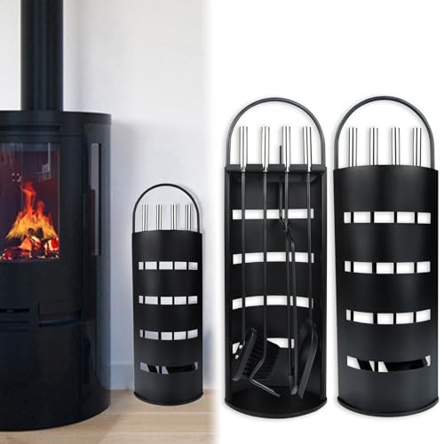 Set de utensilios para chimenea MAYTIIMO, accesorios de chimenea, juego de 5 piezas de acero inoxidable negro, juego de limpieza de chimenea moderno