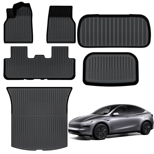 AUXKO All Weather Floor Mats for 2025+ Tesla New Model Y (Juniper) Floor mats Cargo Mat & Front Trunk Liner & Rear Lowest Cargo Mat Car Mats Set TPE Liners Accessories All Season Guard Odorless Mats