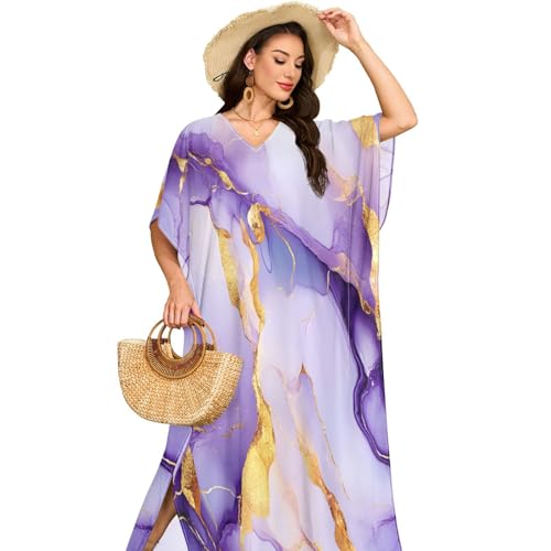 Traje de baño con cuello en V para mujer bañador transpirable mármol morado M