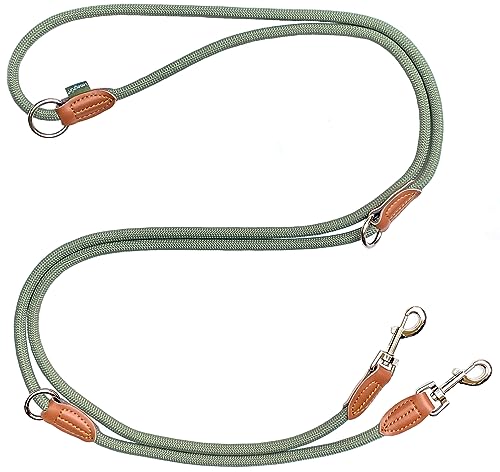 Leisegrün Hundeleine große Hunde | Führleine 3m verstellbar mit 2 Karabiner | 3 Meter lang x 1,1 cm | Nur 300 g | Modell Devon | Grün