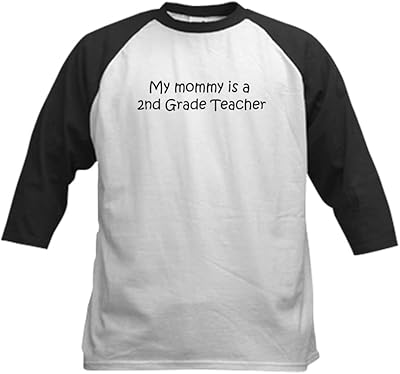 CafePress Mommy is A 2Nd Grade Teacher Kids Baseball Jersey Kids Cotton Baseball Jersey, 3/4 Raglan Sleeve Shirt Black/White