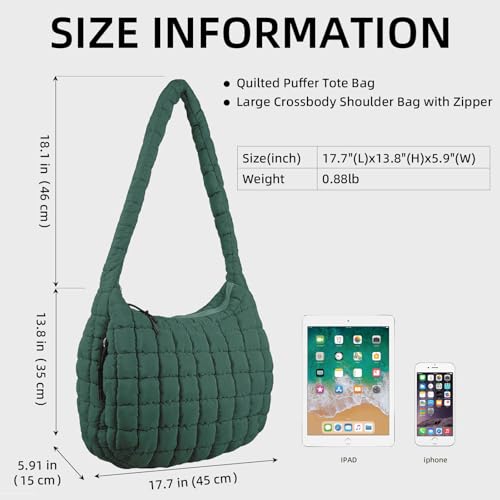 Image of Puffer Quilted Shoulder Bag Large Puffer Tote Bag for Women,Hobo Quilted Tote Bag Crossbody Shoulder Handbags Puff Purse