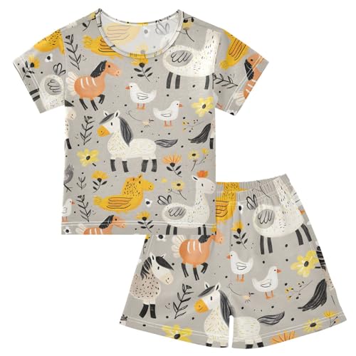 ALAZA Horse Sheep Chicken Goose Duck Pajamas Short Sleeve 2 Piece Sleepwear Top and Bottom Pajama Set Unisex