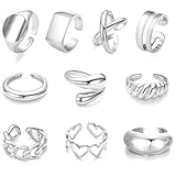 Inerney 10PCS Silver Rings Set for Women Stacking, Statement Knuckle Ring Pack, Fashion Open Adjustable Rings for Jewelry Gift