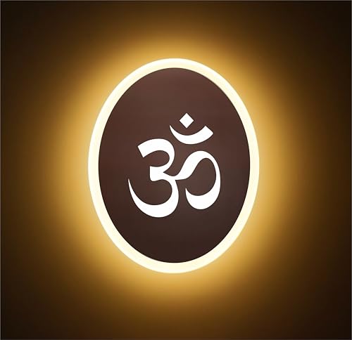 Image of Om Wall Light | LED Spiritual Wall Decor for Home Temple & Living Room Ideal for Puja Room | Warm White & White Glow | Rose Gold Mirror Acrylic | 23x18 cm