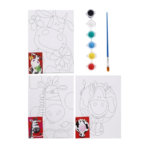 Image of Neomate Canvas Painting Kit for Kids | DIY Painting Set with 3 Printed Canvas, 6 Acrylic Paint Pots & Brush | Art and Craft Kit, Paint Kit for Kids, Birthday Gift, Return Gift, Creative Activity Set