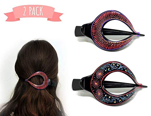 Hair Barrette Hand painted Hair Clips. Styling for Women and Girls. this Attractive Hair Accessory can be used as a Ponytail Holder or a Hair Grip. for Thick or Thin Hair. 2 Pcs Uniquely Hand Crafted