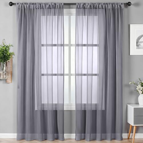 Alaoo Lot de 2 Panneaux Rideau Passant Tringle,142 * 200cmRideaux Voilages Blanc,Rideau Courts Semi-Transparent Intérieurs,Rideau Court Organza Tulle Décoration...