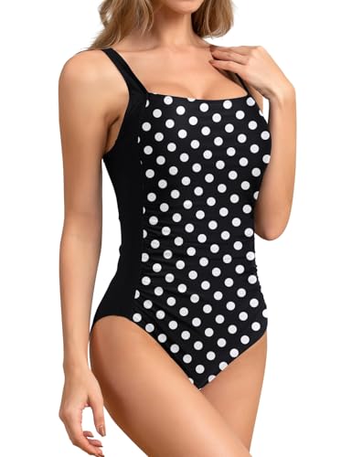 Image of Upopby Women's Vintage Padded Push up One Piece Swimsuits Tummy Control Bathing Suits Plus Size Swimwear