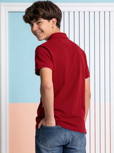 Image of Li'l Tomatoes Boys Cotton Pique Polo T-Shirt | Solid Collared Half Sleeve Tee for Kids | Soft Breathable Summer Wear | Casual Smart Polo T-Shirt | 9-16 Years