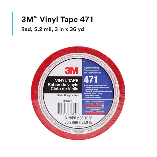 Image of 3M Vinyl Tape 471, 3 in x 36 yd, Red, 1 Roll, Paint Alternative for Floor Marking, Social Distancing, Color Coding, Safety Marking