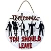 Halloween Horror Movie Welcome Sign for Front Door Porch Decor,3D Farmhouse Halloween Wreath Home Decorations Sign,Halloween Decor Horror Scary Door Home Decor,Window Wall Hanging Decor