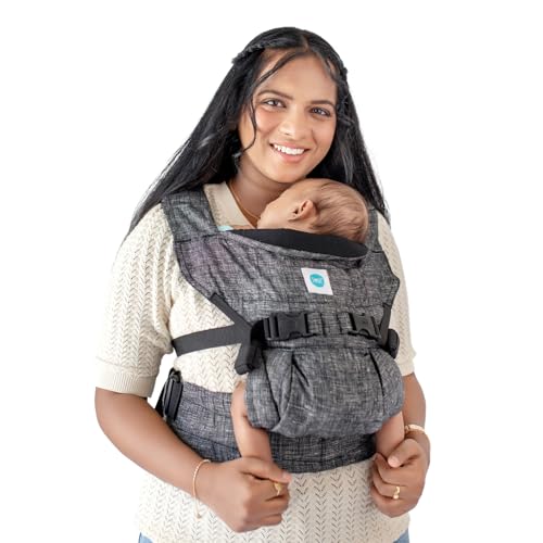 Image of SOULSLINGS 4-in-1 Lali Baby Carrier Bag- Grey - Linen | Compact & Lightweight (400g) | Adjustable for 0-24 Months (4-15kg) | Machine Washable & Handwashable | Breastfeeding Friendly